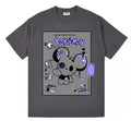 Dark grey Pokémon streetwear t-shirt with a custom purple Maushold graphic print.